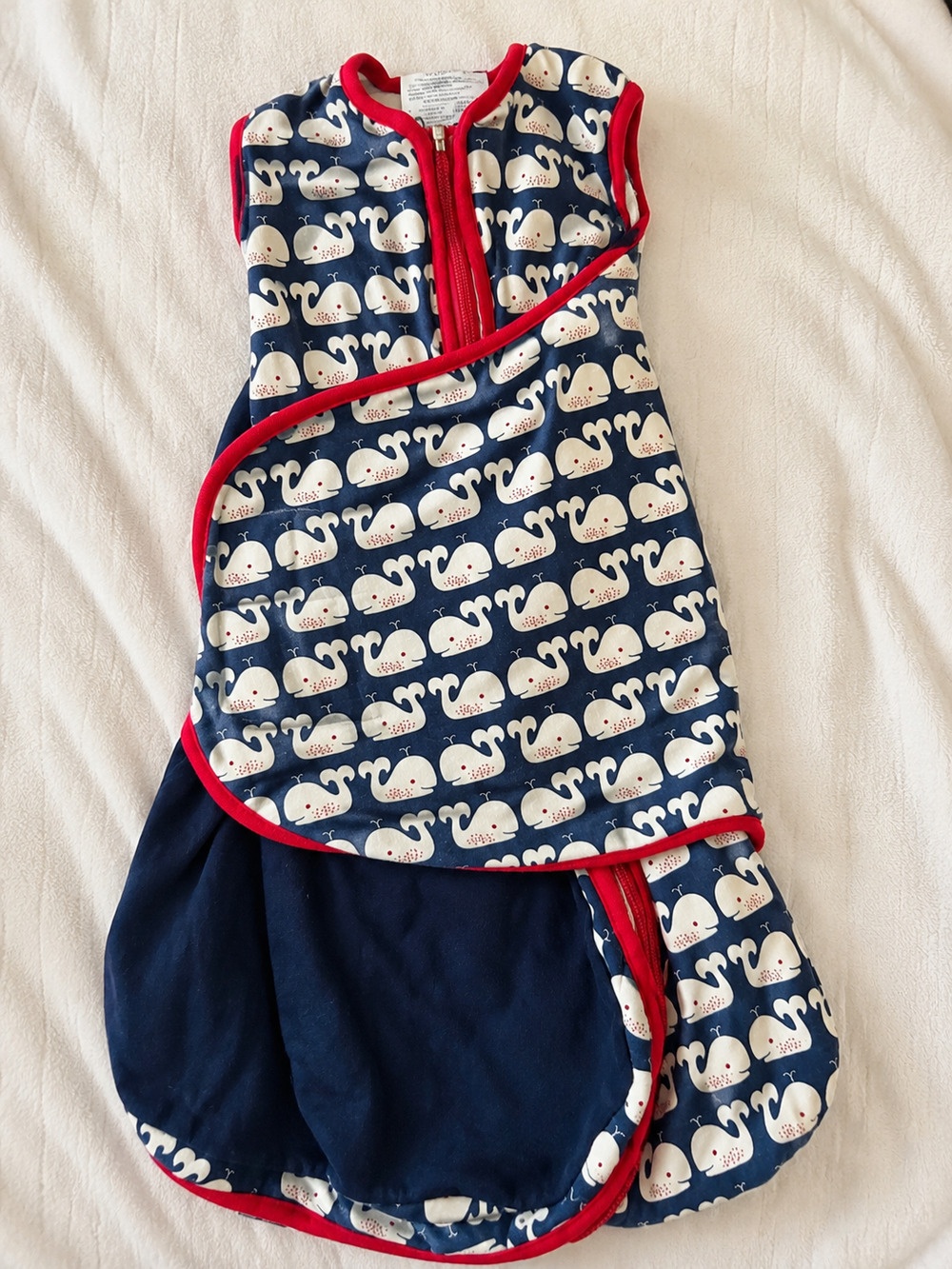 Pottery Barn Baby x HALO Whale Organic Cotton SleepSack Swaddle Newborn 0-3M